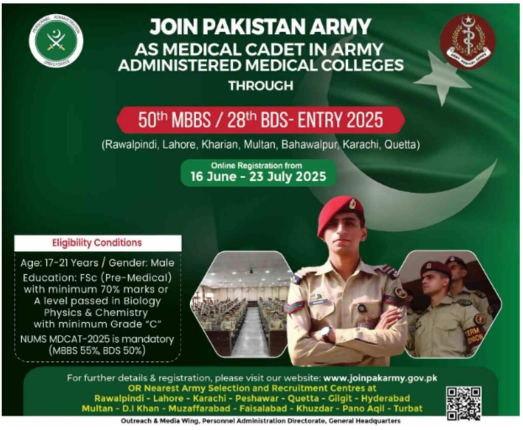 Join PAK Army as Medical Cadet