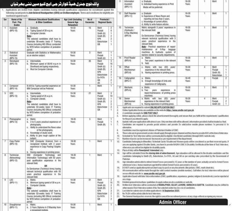 Join GHQ Civilian Jobs 2025 – Apply Online