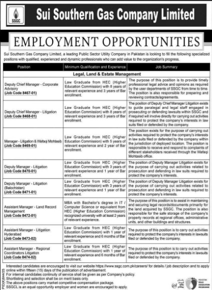 Sui Southern Gas Company Limited Jobs 